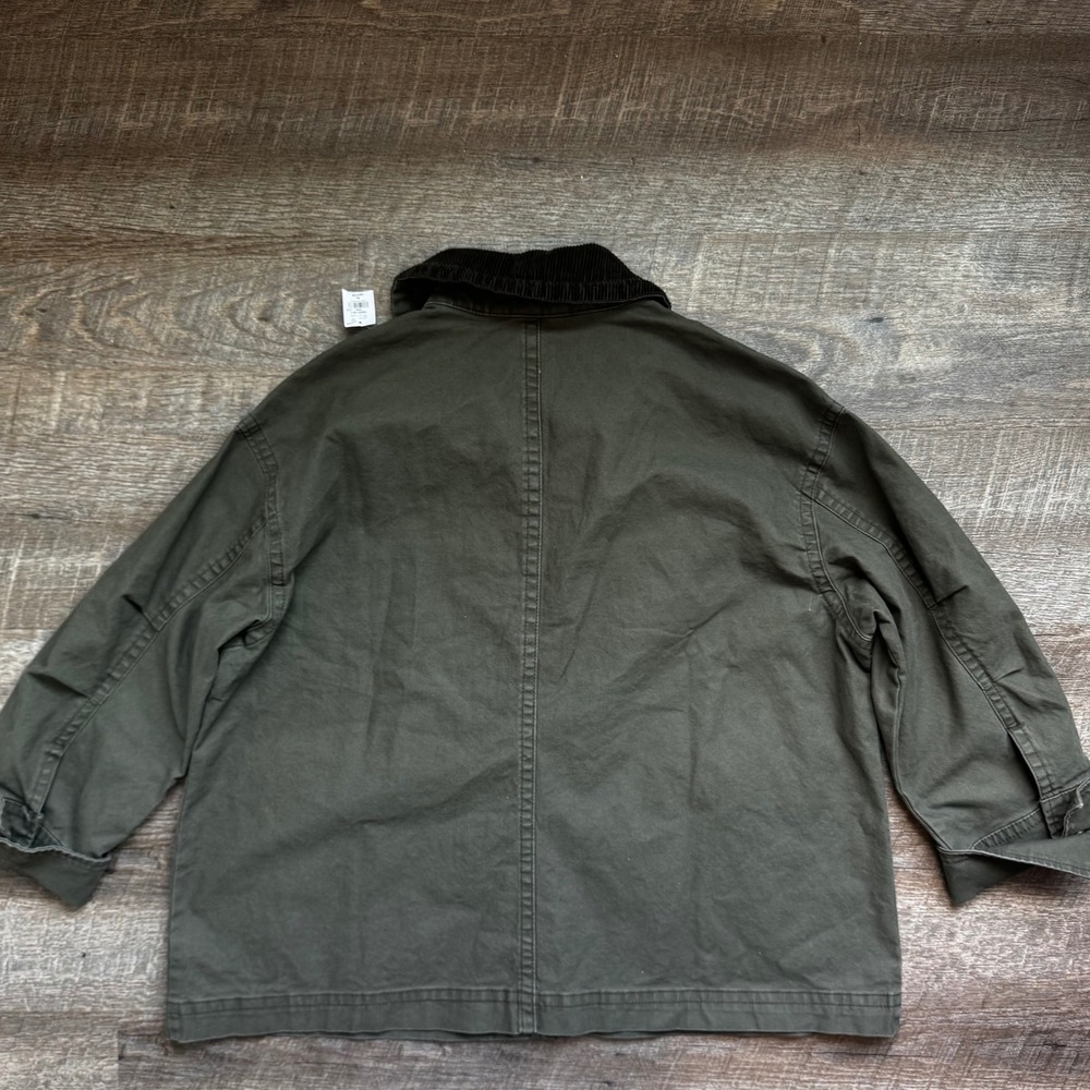 Old Navy Canvas Barn Jacket XL Petite Relaxed Olive Green Corduroy Collar NEW - Picture 9 of 9